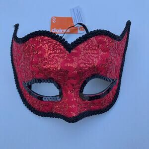 NEW Claire's Red Masquerade Mask Lace Glitter‎ Mardi Gras Costume Halloween